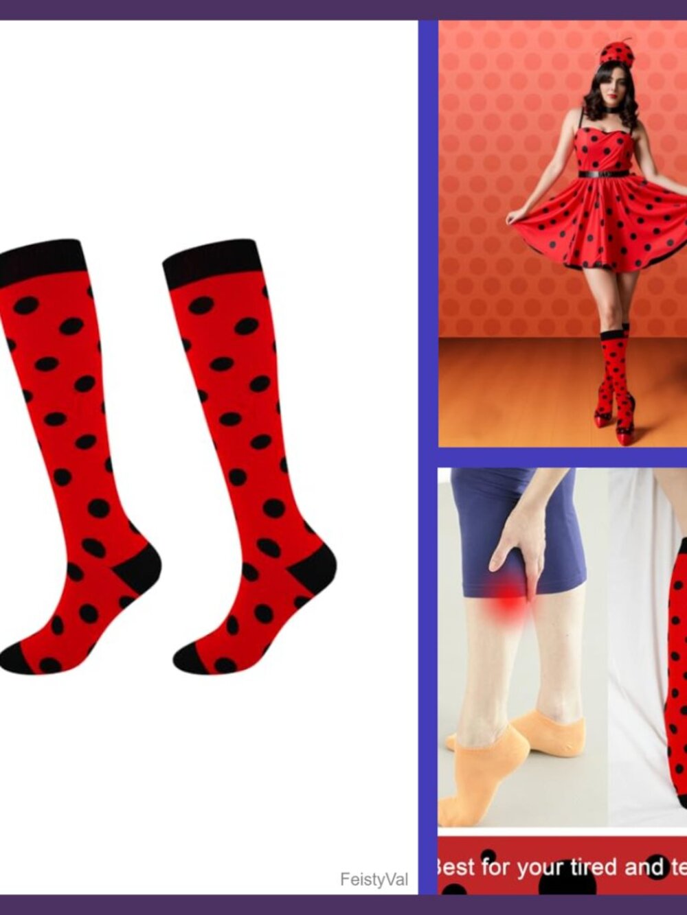 Junely Knee High Compression Socks Striped Polka Dot Nylon Women